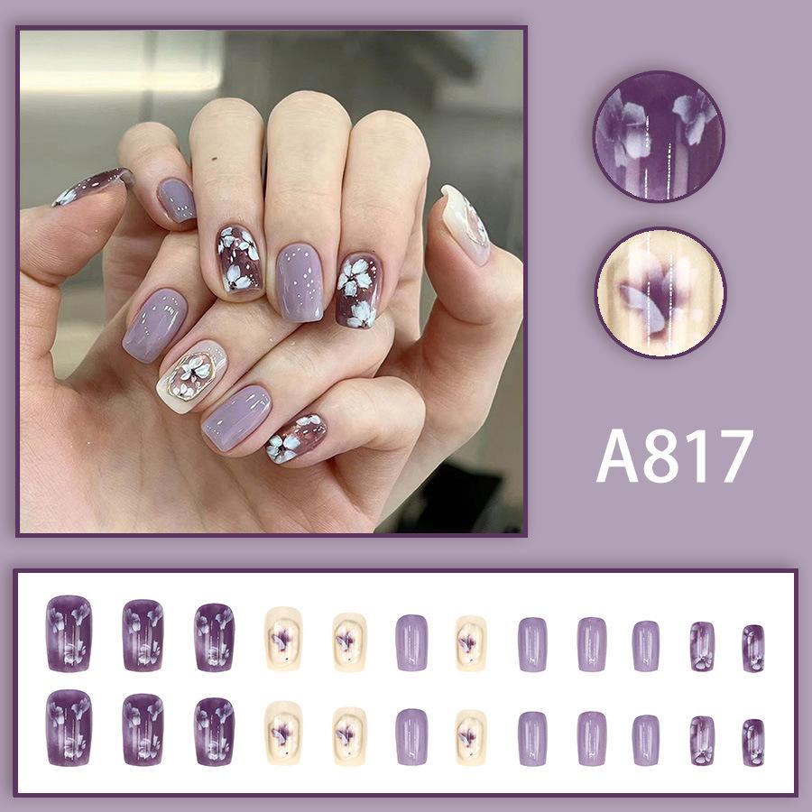 24PCS  Press On Nails Short Square Fake Nails Cute Designs Glossy False Nails Halloween Nails Cute Full Cover Glue On Nails Stick With 2ml Glue