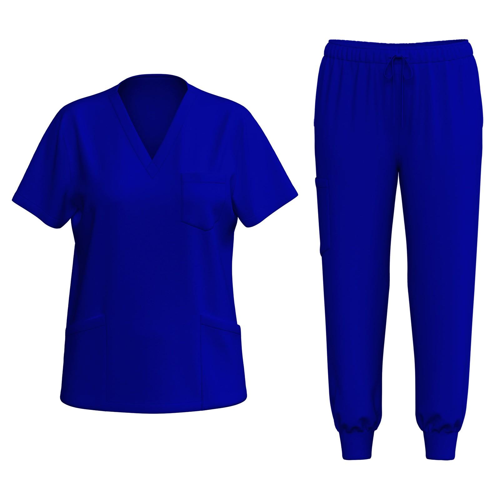 

Женская униформа из быстросохнущих тканей с V-образным вырезом и карманами, с короткими рукавами и длинными брюками, однотонный рабочий костюм M