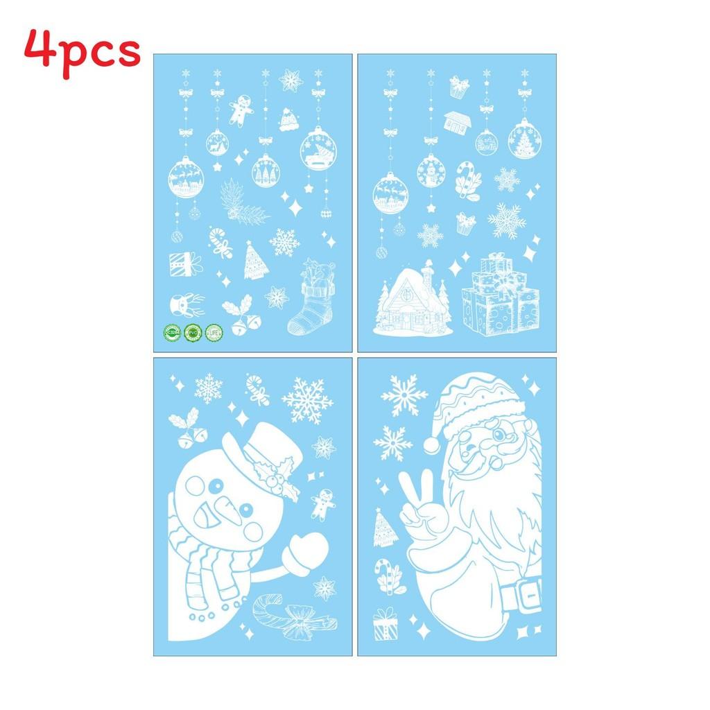 And Snowflake Christmas Santa Static Decal With Snowman For Window Decoration