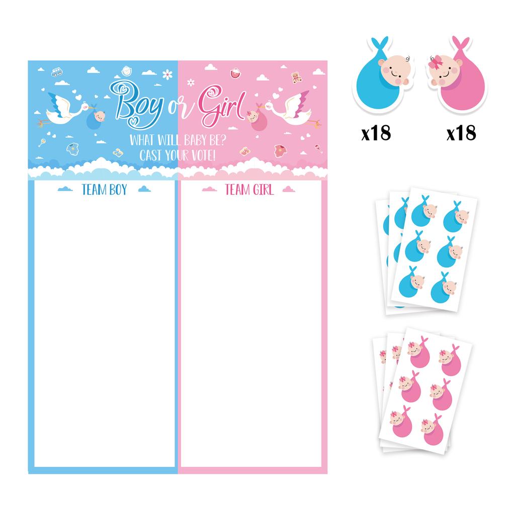 Baby Reveal Party Game Card Set - Gender Prediction & Baby Shower Activity Games for Birthday Party Including 'Baby Bingo'
