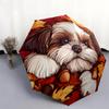 Shih Tzu and Fallen Leaves Pattern, Automatic Folding Umbrella, Portable and Foldable Design, 8 Ribs, a Christmas or Birthday Gift.