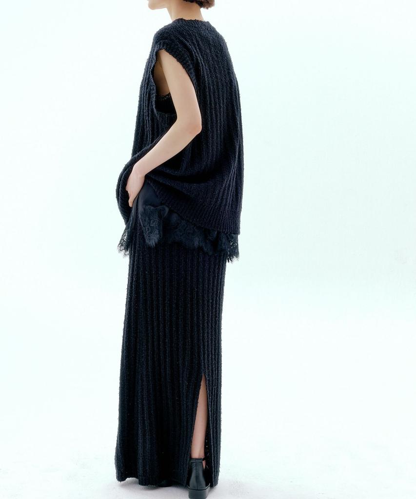 Okuka Tail Knit Long Skirt - Black