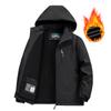 Men's Waterproof Windproof Mountaineering Jacket with Detachable Hood, Plus Velvet Thickened, Loose Fit Casual Coat