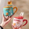 Home Suit Student Simple Ins Style Ceramic Cup Cartoon with Cover Spoon Couple Mug High Temperature Resistant Water Cup