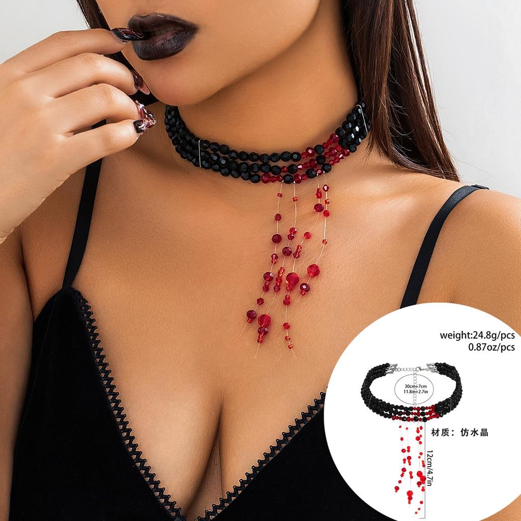 Accessories, Personalized Beaded Multi-layer Necklaces, Retro Gothic Blood Dripping Fringed Imitation Crystal Necklaces for Women