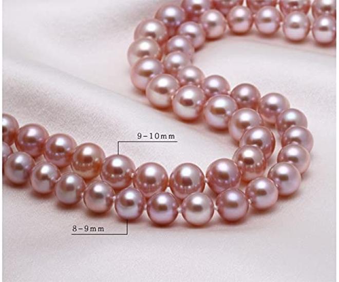 C-Girls Pearl Shop - Formal Occasion Necklace with Hanadama Pearls, Classic 8mm Pearls, 45cm Length, and Earrings Set, Pink. All items include gift