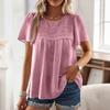 Women Casual Loose Fit Round Neck Short Sleeve Top Literary Style Solid Patchwork Pullover Blouse for Daily Wear Office School