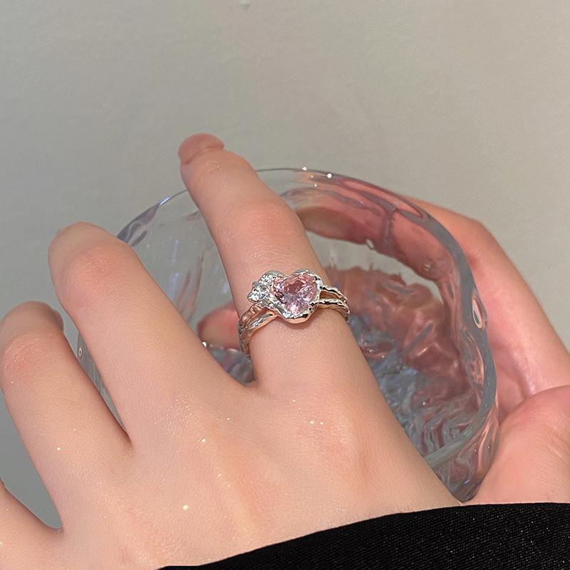 Fashionable Pink Heart Shaped Copper Ring With Adjustable Fit For Women In 2023