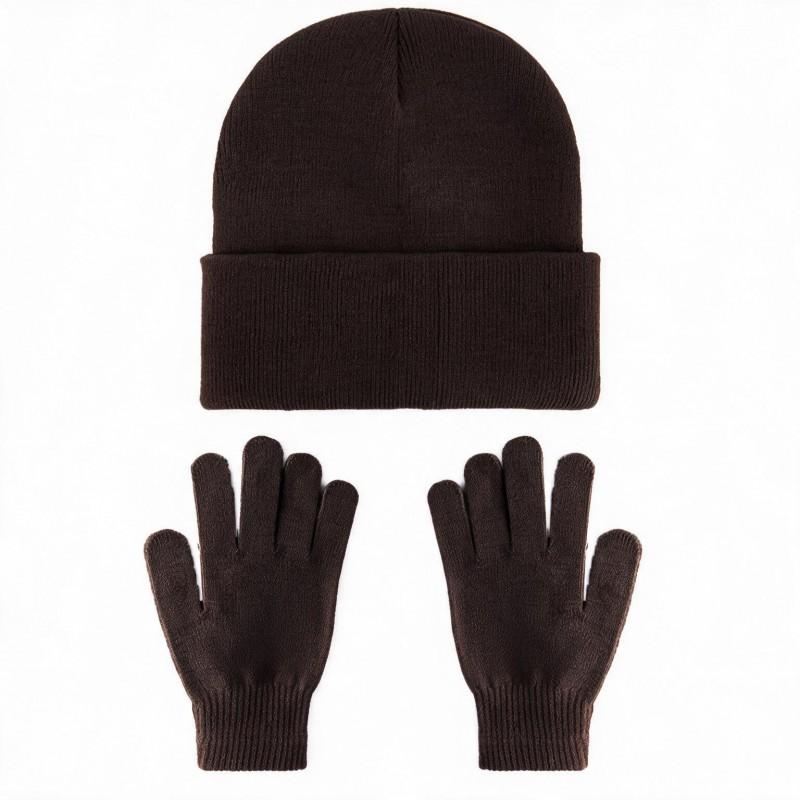 Unisex Winter Knit Beanie Hat Gloves Set Warm Acrylic Cap Outdoor Cold Weather Casual Wear