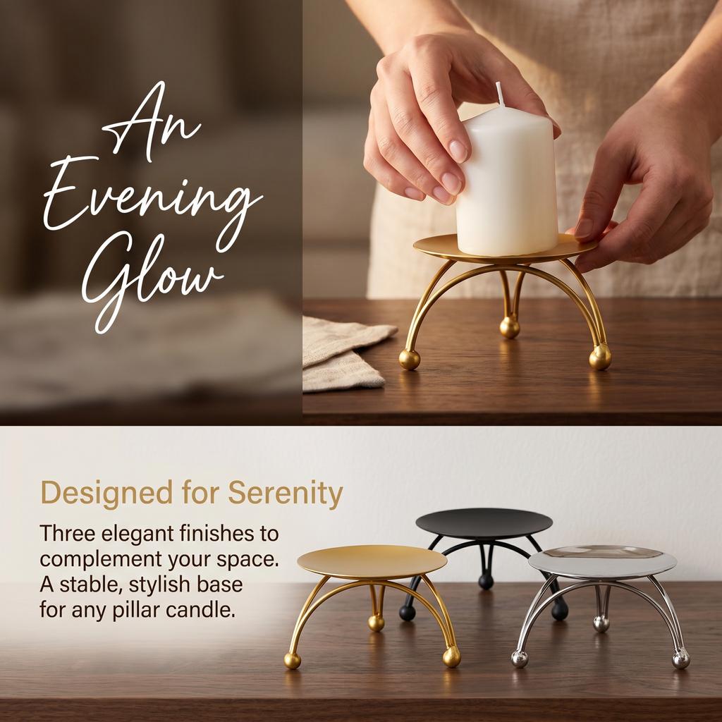 Minimalist Holder Gold Black Stable Tripod Pillar Candle Stand for Heat-Resistant Home & Wedding Tabletop Decor