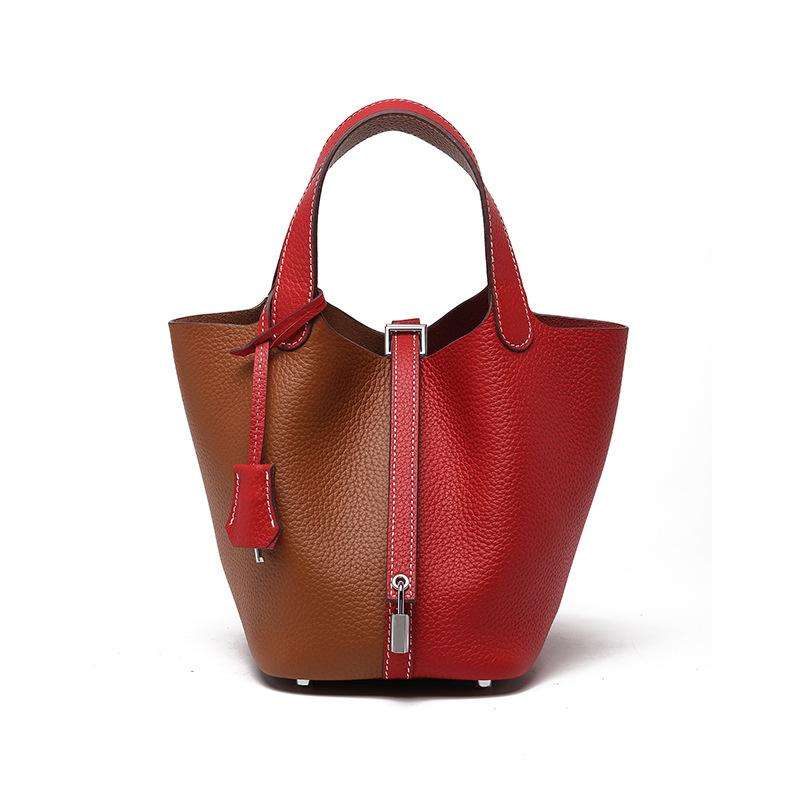 [New] High-quality First-layer Cowhide Niche Vegetable Basket Handbag Female, Genuine Leather Large-capacity High-end Bucket Bag