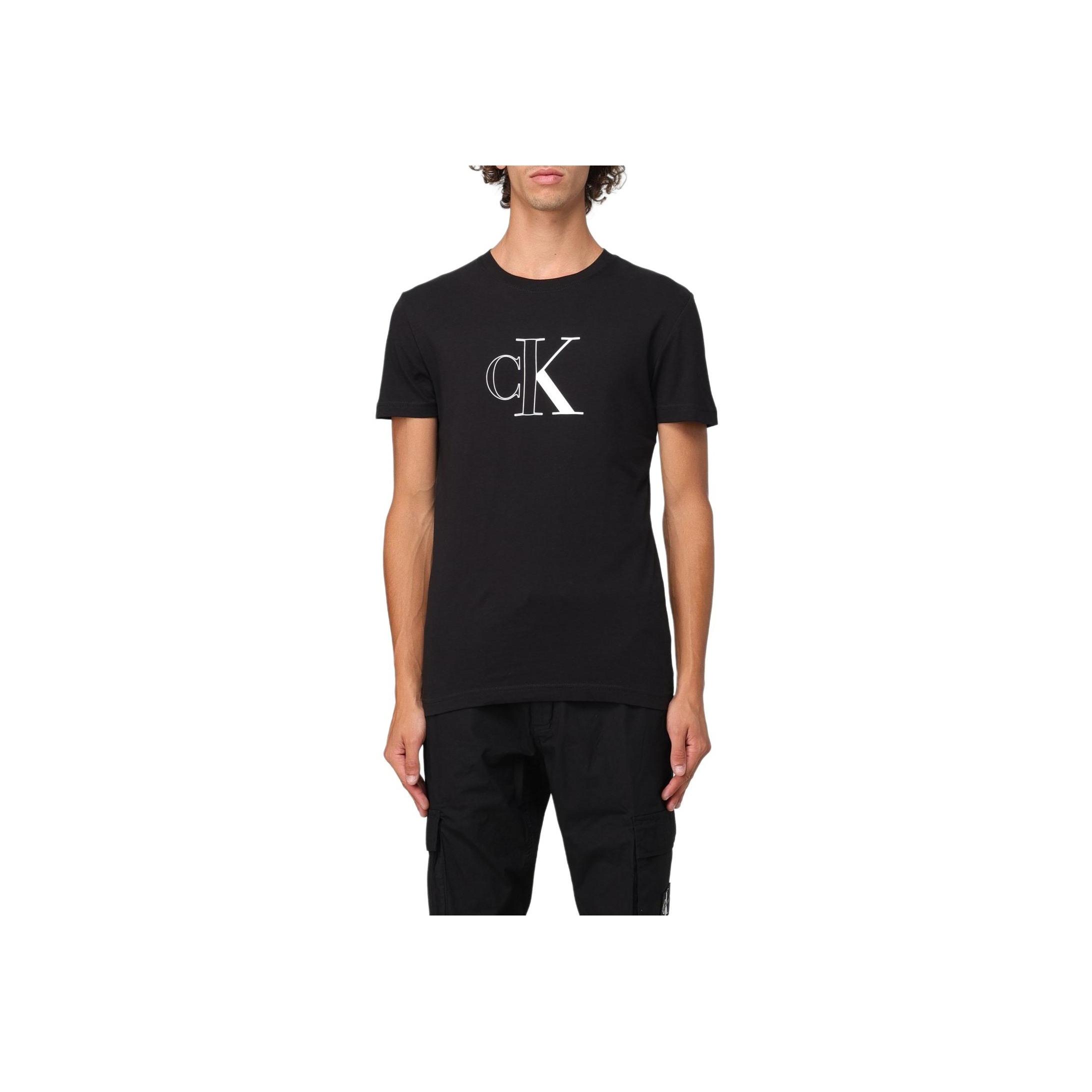 

Calvin Klein Letter Round Neck Fitted Short Sleeve T-Shirt Men Tops Black J30J325678-BEH M
