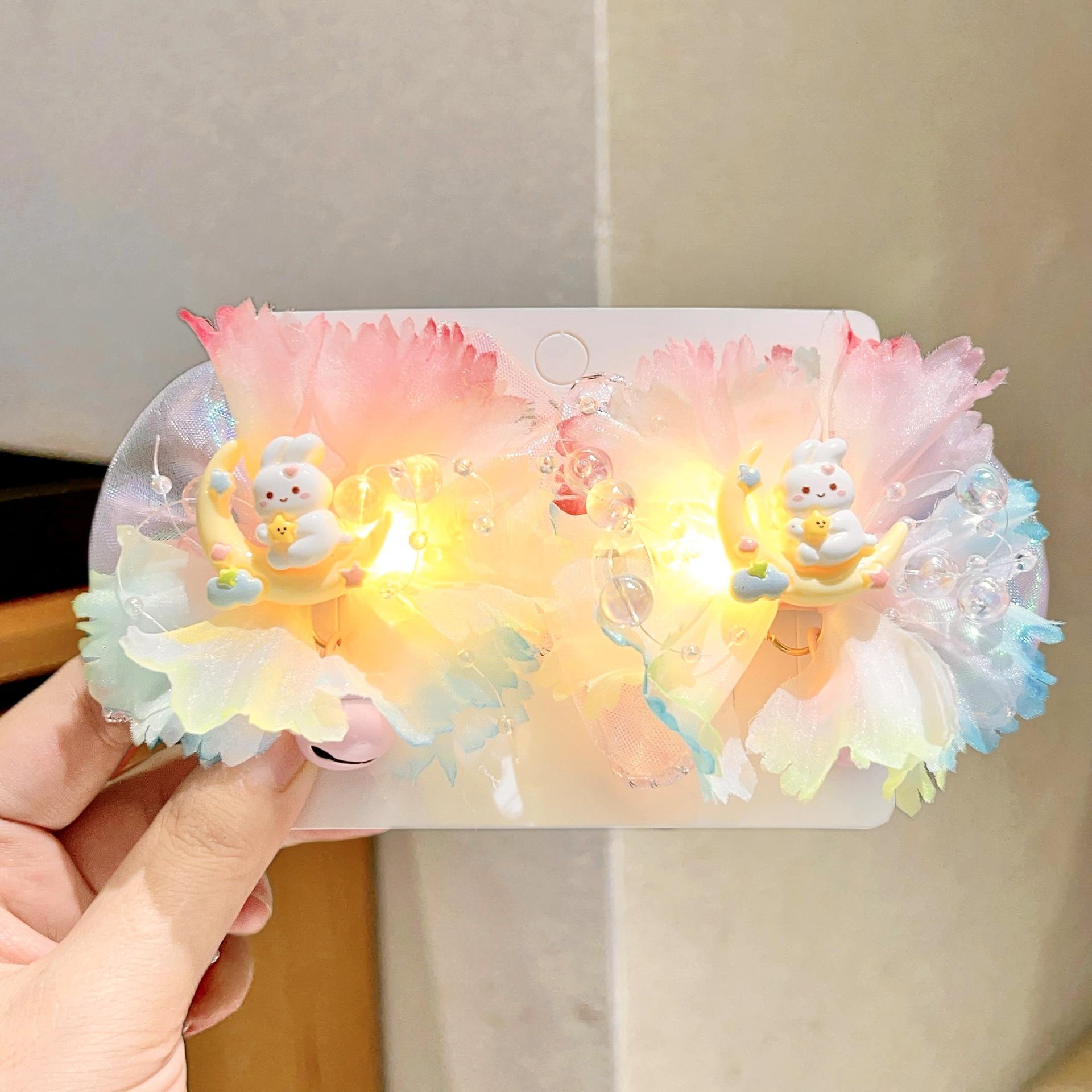 Kids  Hanfu Hair Clips: Cute Moon Rabbit & Tassel Ribbons, Glowing Mid-Autumn Accessory.