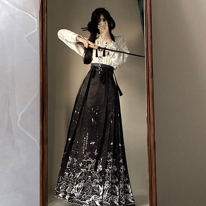 

Юбка Ma Mian, полный комплект, костюм в стиле китайской династии Мин, повседневный костюм Hanfu