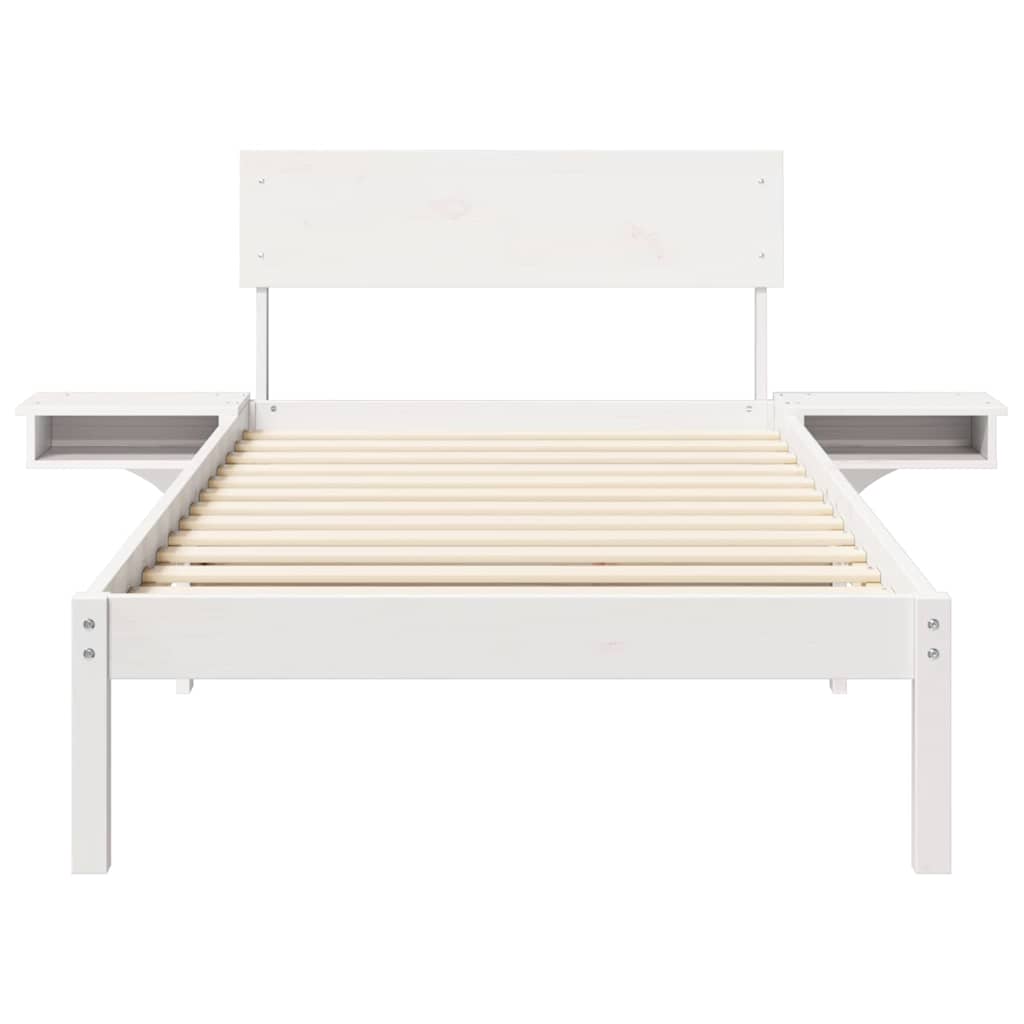 White Bed Frame with Headboard 90 x 200 cm Solid Pine Wood