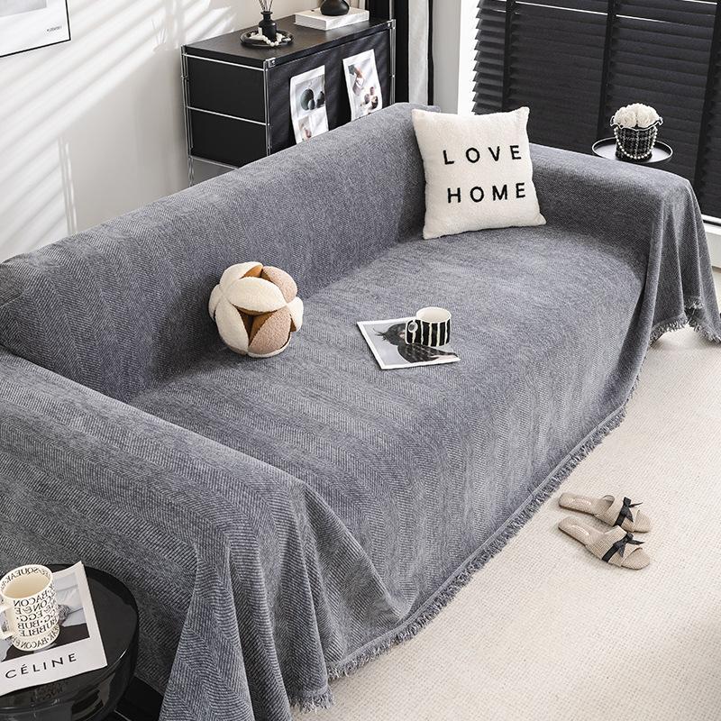 Grey Herringbone Pattern Chenille Sofa Cover Sofa Towel Four Seasons Universal Anti-Cat Washable Sofa Blanket Cushion Protector
