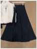 Elegant Korean Imitation Cashmere A-line Pleated Midi Skirt for Women - Autumn/Winter 2025 Slimming Drape Style