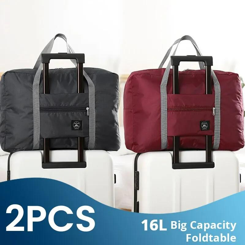 2 Pack Foldable Travel Duffel Bag for Airlines Carry On Bag Weekender Overnight Hospital Tote Bag Gym Duffel Bag Women Men
