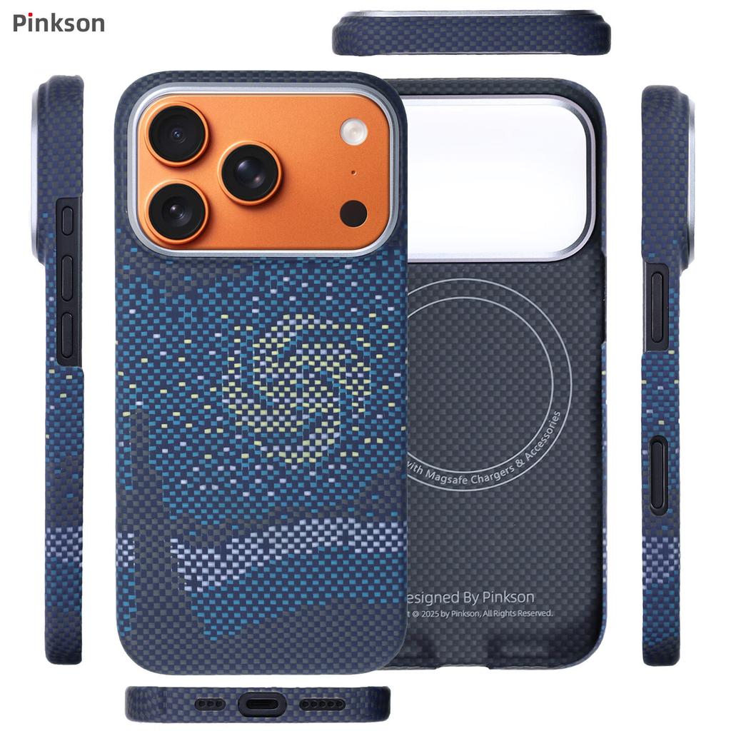Pinkson Magnetic Kevlar Aramid Carbon Fiber Textured Full Protection Frosted Hard Case for Apple IPhone 17 Pro Max, Simple Business Light Style for Me