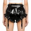 Slip da Donna in Ecopelle con Bordi Arricciati Pantaloncini Bloomer Pieghettati Clip per Reggicalze Lingerie Lucida