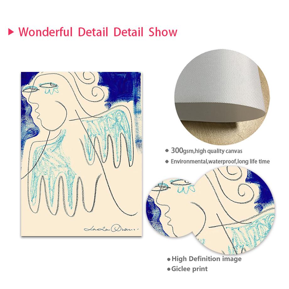 Blue Abstarct Line Girl Portrait Geometric Curve Posters And Prints Wall Art Canvas Painting For Living Room Decorative Pictures