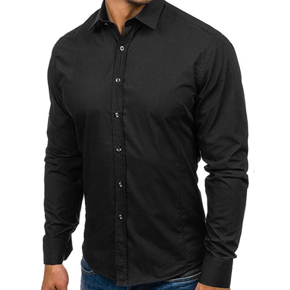Men's Autumn Casual Formal Slim Fit Solid Long Sleeve Dress Shirt Top Blouse