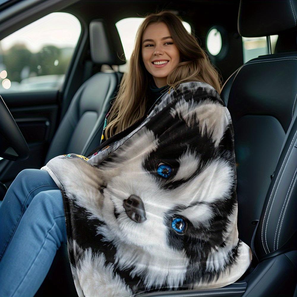 [Cute Husky Puppy Print Blanket] 1pc Lightweight Cute Husky Puppy Print Portable Blanket - Soft and Warm Flannel Fleece Throw Fo