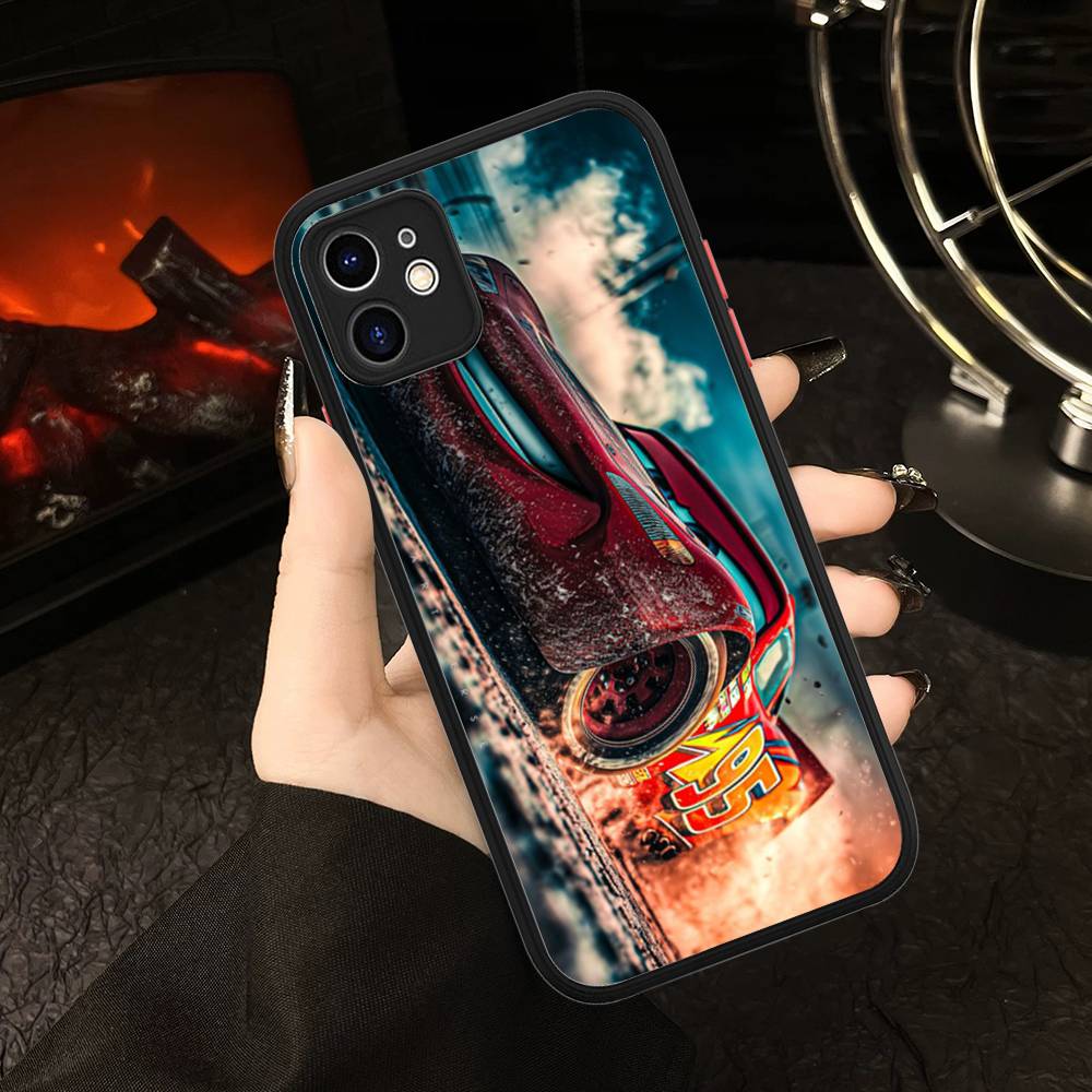 Cartoon Car L-Lightning M-McQueen For IPhone 16 15 14 Plus 13 12 11 Pro Max X XS MAX Translucent Matte Shockproof Cover