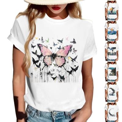 Women's Round Neck Casual Printed Short-sleeved T-shirt Top