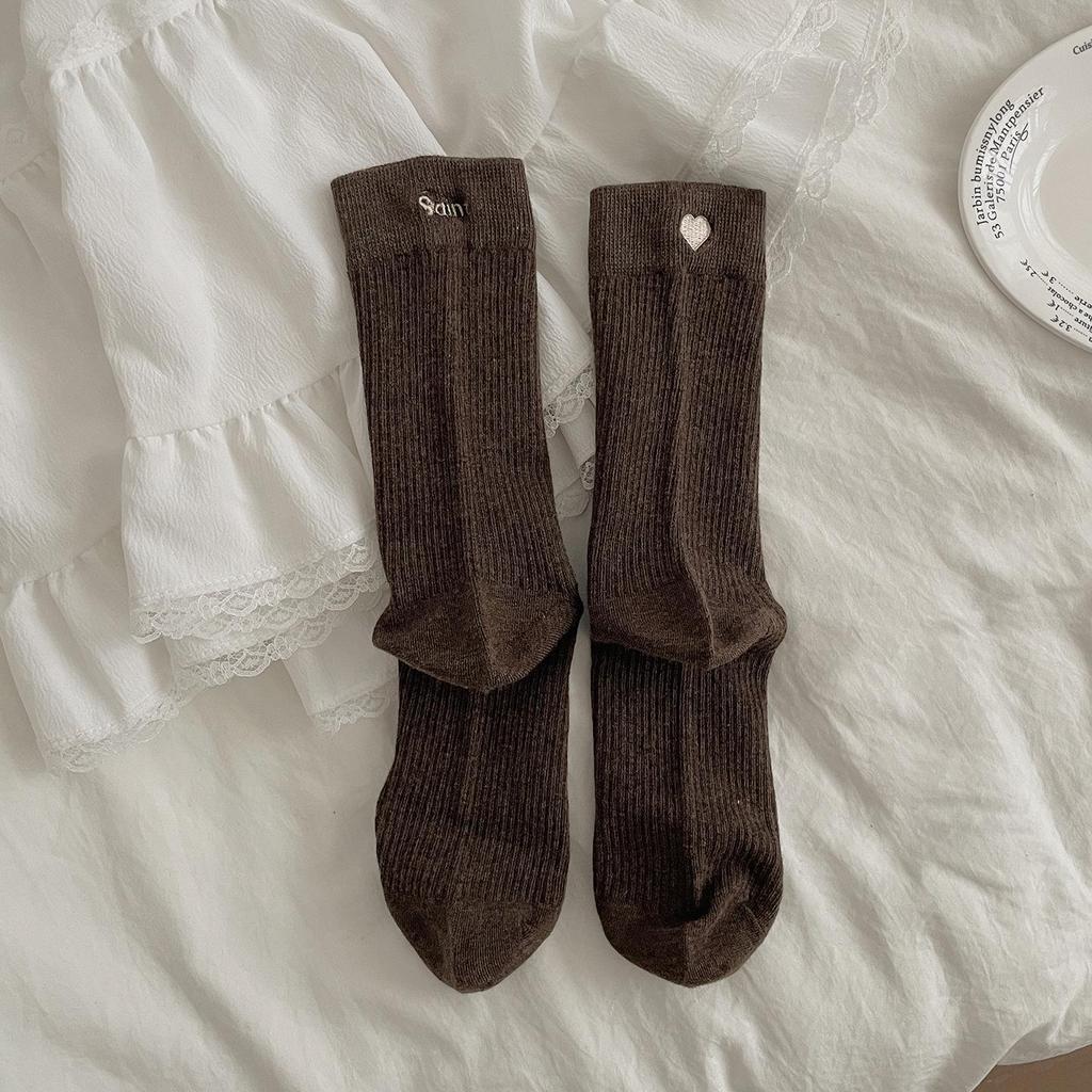 Women's Autumn Mid-Calf Socks - Trendy Collegiate Style Korean Long Pile Socks for Fall and Winter