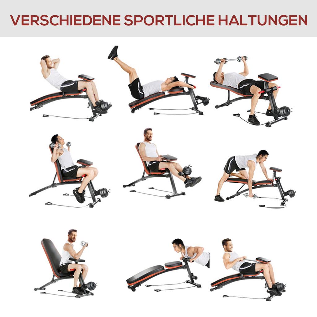 Foldable Weight Bench, Adjustable Strength Training Sit Up Ab Bench, Incline/Decline, Red