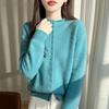 Plus Size Knit Wool Cardigan Sweater with Stand Collar - Women's Long Sleeve Autumn/Winter Fashion