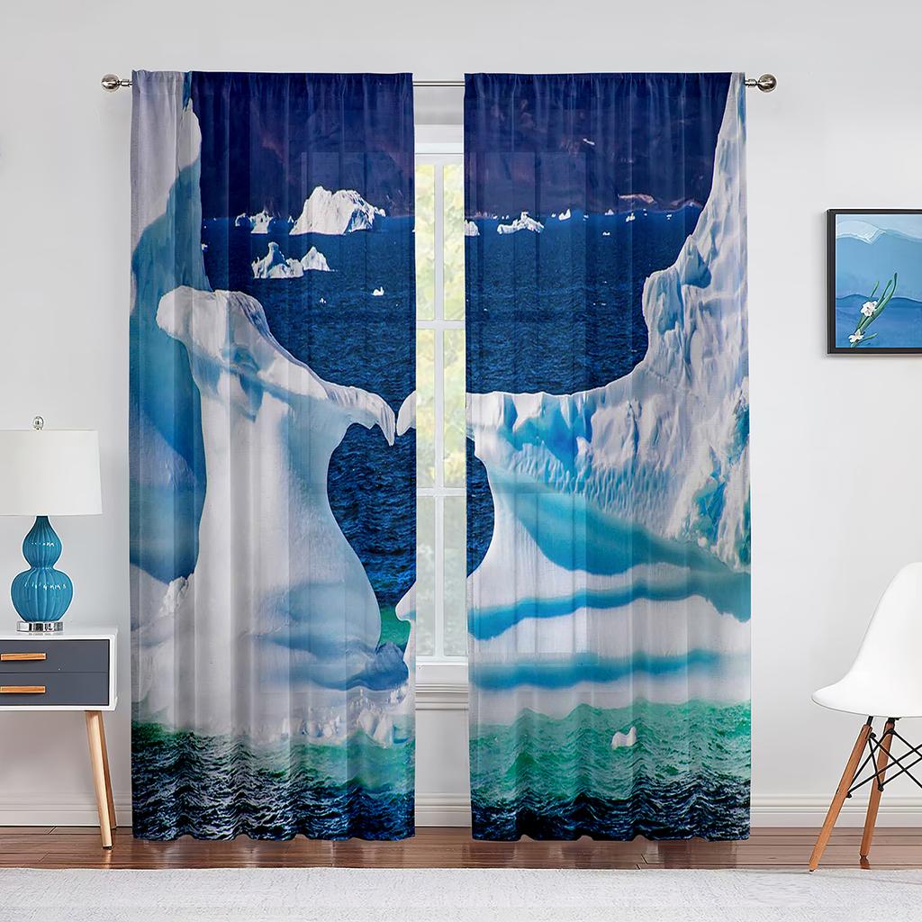 Schneeberg Eisberg Nördlicher Antarktischer See Chiffon Transparente Vorhänge für Wohnzimmer Schlafzimmer Dekor Fenster Voiles Tüllvorhang