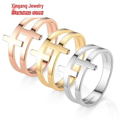 European & American Creative Hollow Double-Layer Cross Ring for Couples