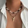 IngeSight.Z Boho 2-teiliges Set Muschel Reiskorn-Kettenhai-Zahn-Anhänger Halskette Trendiger Sommerstrand Geometrisches Choker Hals Schmuck