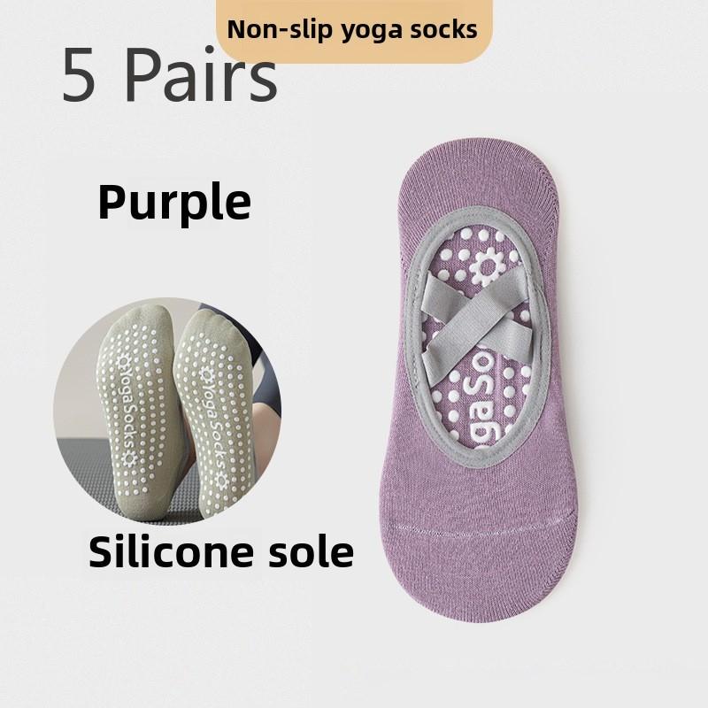 5 Pairs of Female Spring and Autumn Sports Silicone Non Slip Indoor Fitness Pilates Professional Yoga Boat Socks