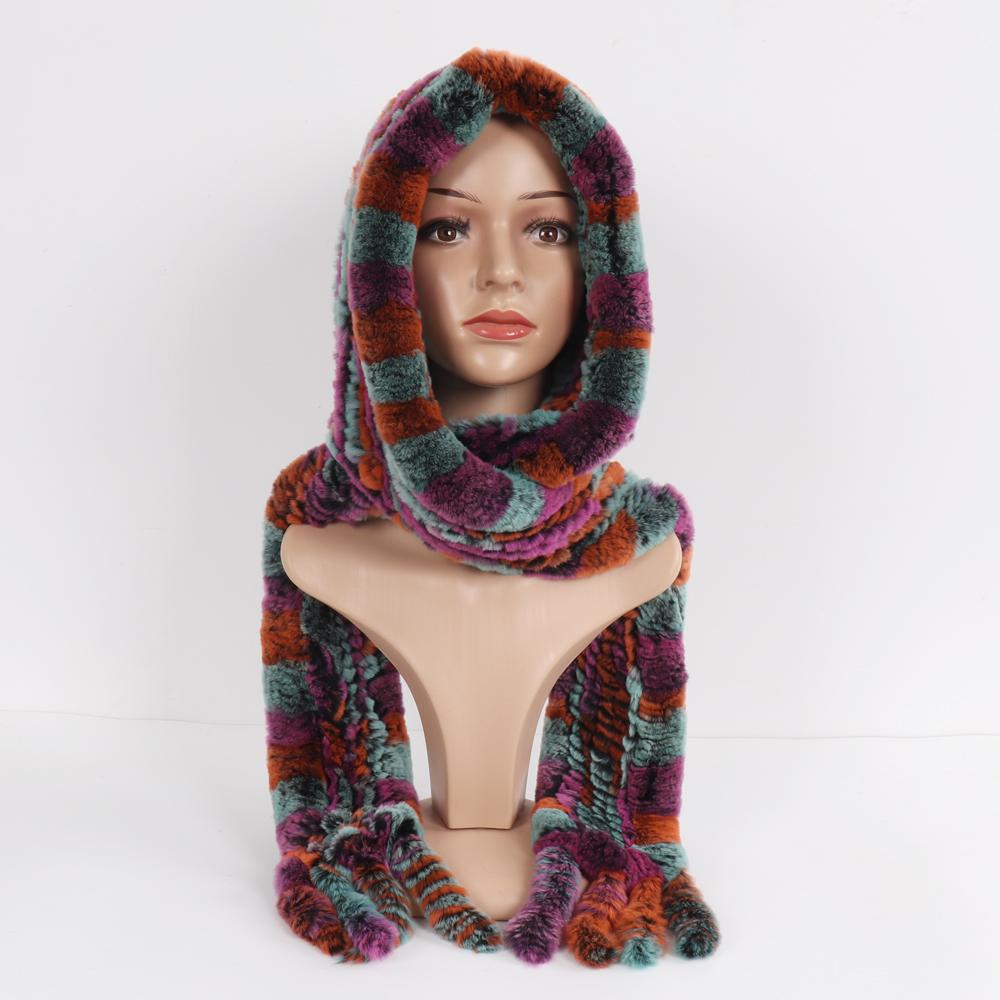 Winter Women Knitted Real Rex Rabbit Fur Hat Scarf Natural Soft Rex Rabbit Fur Hat Lady Warm Genuine Rabbit Fur Cap Scarves