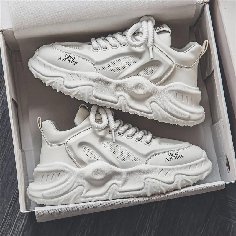 Herren Sommer Casual Weiße Trendige Laufschuhe mit dicker Sohle im Hongkong-Stil