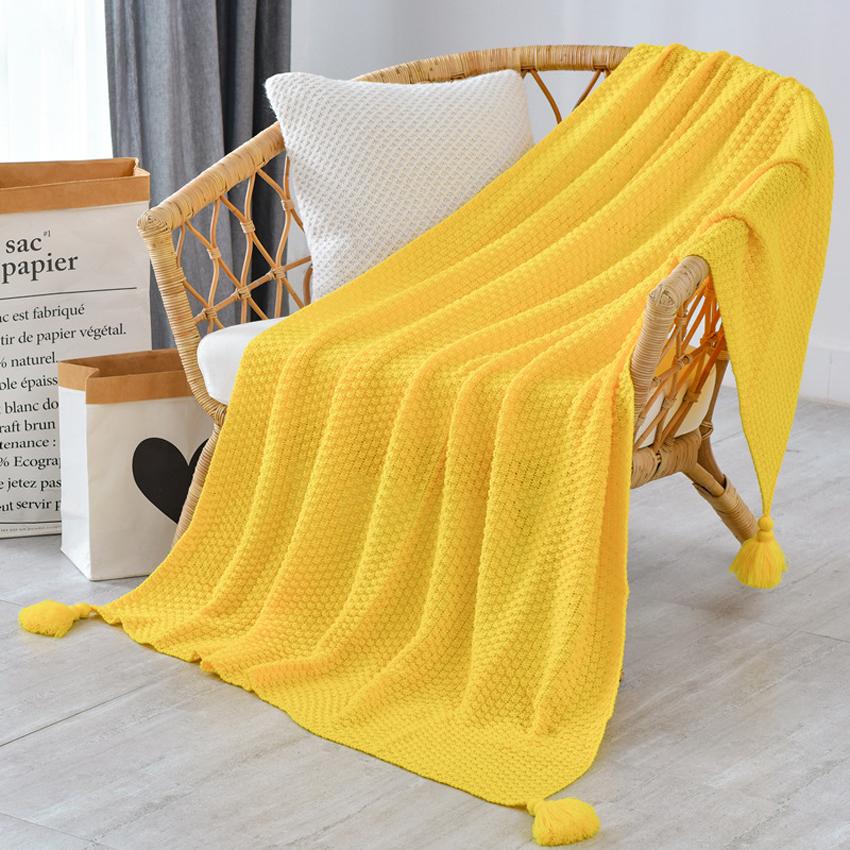 Knitted Blankets for Bed Sofa Bohemian Blanket with Tassel Thick Warm Crocheted Bedding Throw Cover for Travel Picnic Office Nap