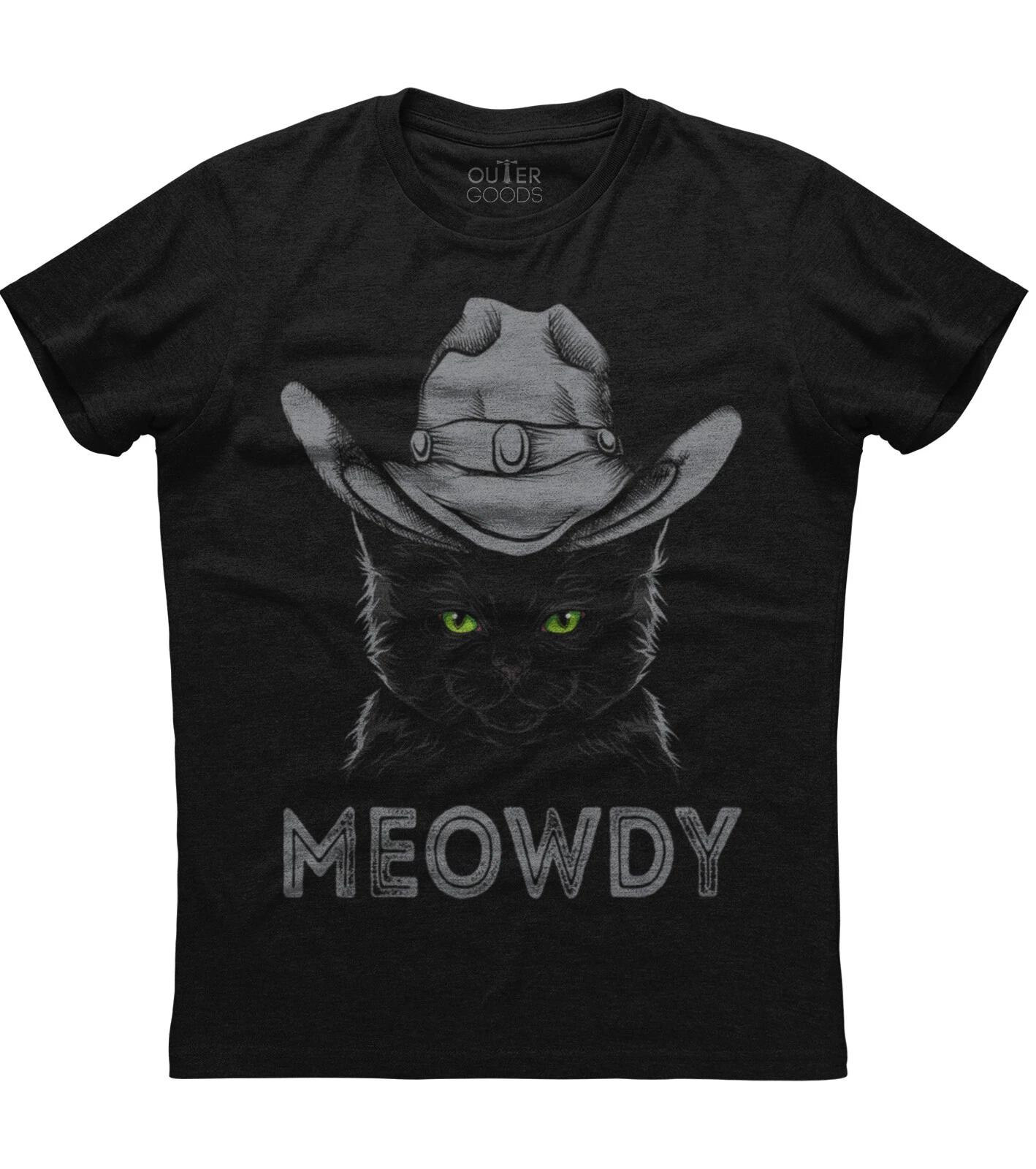 Meowdy - Mashup Between Meow and Howdy Womens Short Sleeve Cotton Black T-shirt S