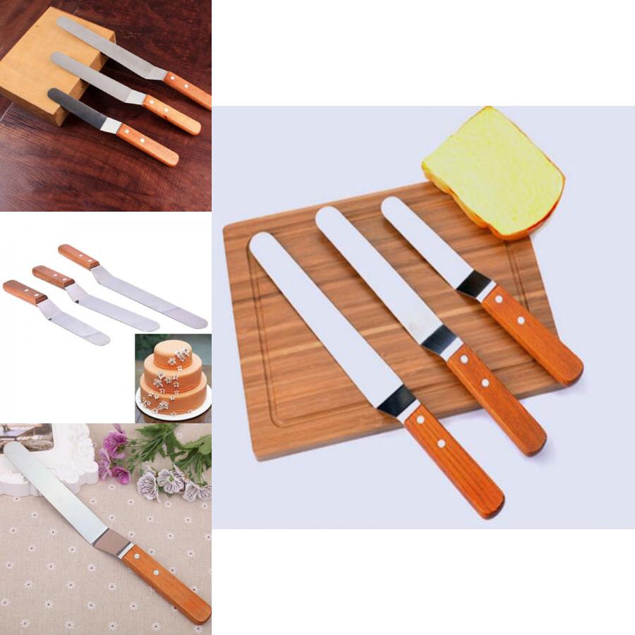 Professional Stainless Steel Wooden Handle Cake Decorating Spatula Set 4-inch 5-inch 10-inch