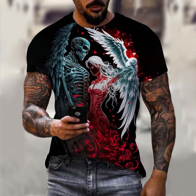 Men's T-Shirt Undead Skeleton Pattern 3d Print Short Sleeve  Casual Man Clothes Summer