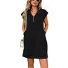 Loose Straight Dress Solid Color Stitching 2026 Summer Loose Casual Fashion Lapel Raglan Sleeves Zipper Pocket Mini Dress