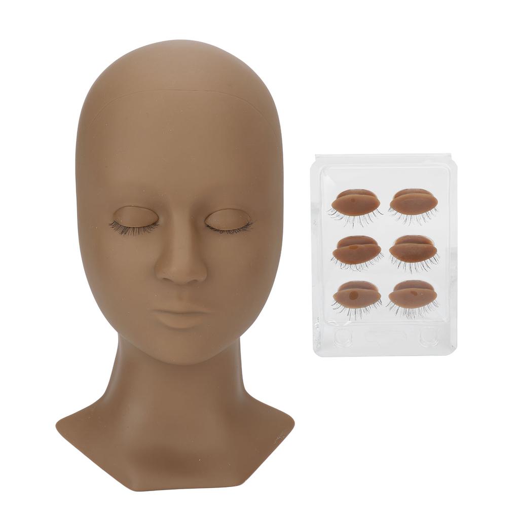 Eyelash Extensions Training Mannequin Head Soft Silicone Removable Eyelids Lifelike Practice Head Coffee(11.02 X 6.1 X