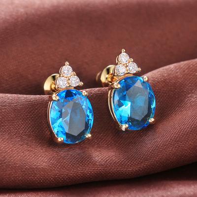 New White/Red/Blue/Purple Big Oval Zircon Women Stud Earrings for Party Graceful Girl Birthday Gift Fashion Earrings Jewelry