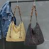 Borsa da Spiaggia Estiva Intrecciata da Donna con Corda a Rete Borse a Mano Lavorate a Maglia Borsa a Spalla Reticolata Vuota da Donna Borsa Shopping da Viaggio Grande Capacità