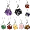 Diy Natural Crystal Amethyst Adjustable Stainless Steel Metal Bamboo Mesh Pocket Necklace Woven Pendant N684