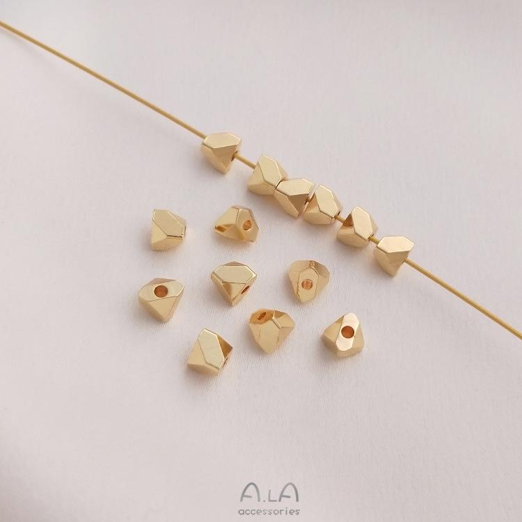 14K Gold-Filled Multi-Faceted Polygon Beads - Geometric Rhombus for DIY Jewelry