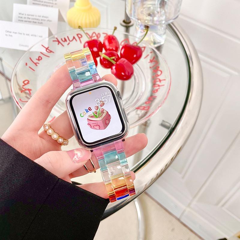 Laser Transparent Acrylic Strap for Apple Watch Band 42mm 46 41 38 45 44 49 40mm Women Bracelet for iWatch Series 10 9 8 7 6 5