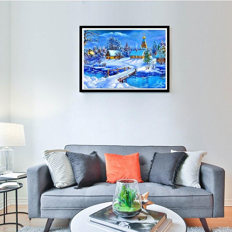 DIY 5D Diamant Malerei Schnee voller Runde Strass Bohrer Stickerei Mosaik Kreuzstich Winter Landschaft Home Decor